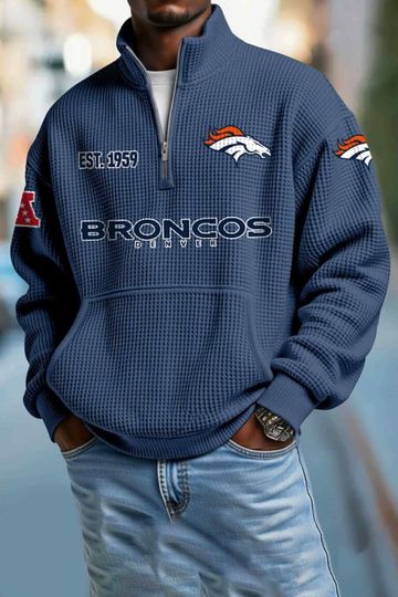 Denver Broncos Half Zip Waffle Sweatshirt, Football Trending Shirt, Gameday Outfit