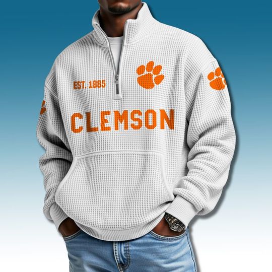 Clemson Tigers EST 1885 Half Zip Waffle Sweatshirt, Trending Shirt, Gameday Outfit