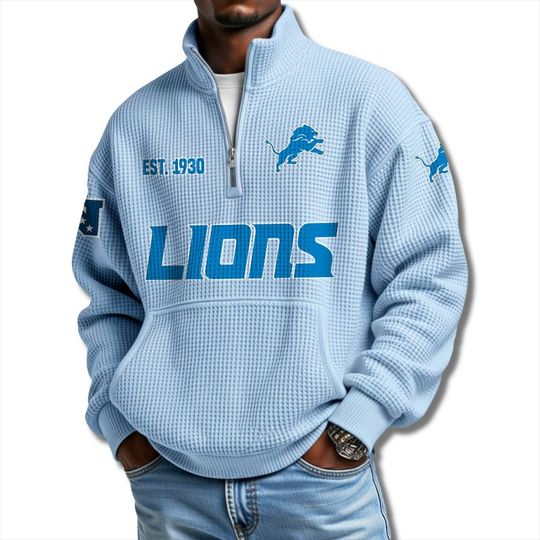 Detroit Lions EST 1930 Half Zip Waffle Sweatshirt, Trending Shirt, Gameday Outfit