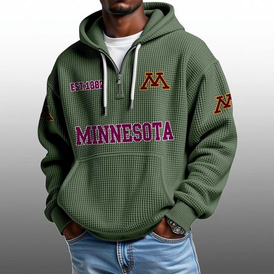 Discover Minnesota EST 1882 Half Quarter Zip Waffle Hoodie