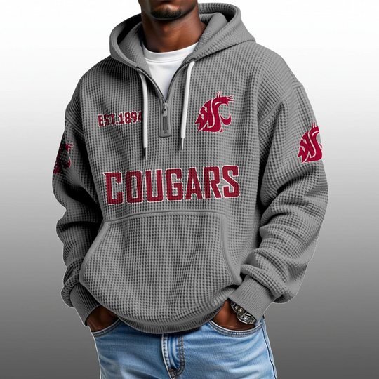 Discover Cougars EST 1894 Half Quarter Zip Waffle Hoodie