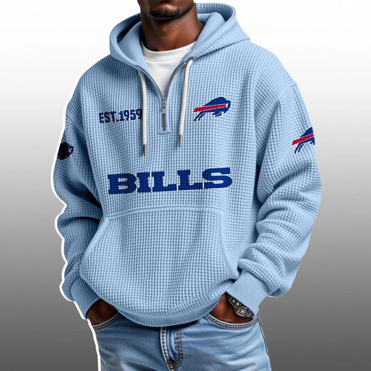 Discover Bills EST 1959 Half Quarter Zip Waffle Hoodie