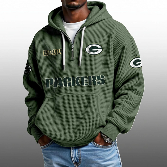 Discover Packers EST 1919 Half Quarter Zip Waffle Hoodie