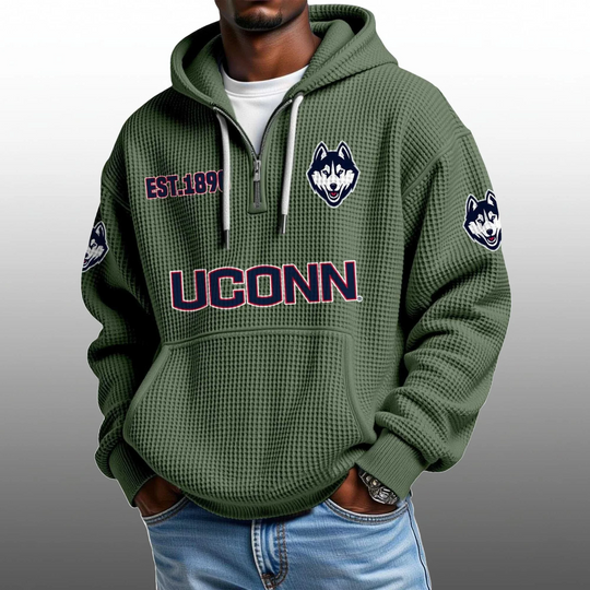 Discover UConn EST 1890 Half Quarter Zip Waffle Hoodie