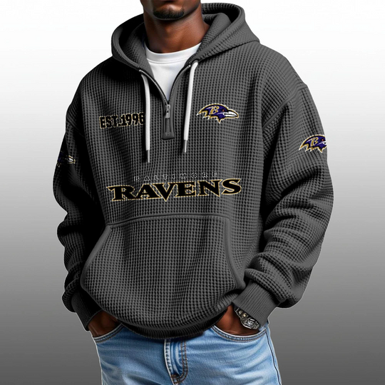 Discover Ravens EST 1996 Half Quarter Zip Waffle Hoodie