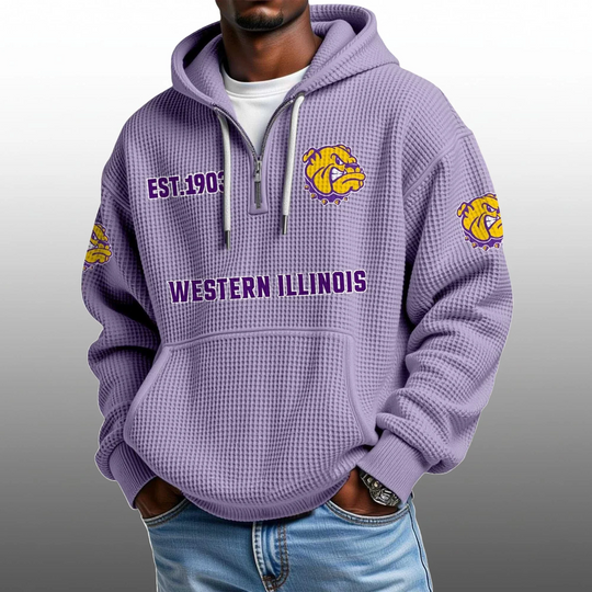 Discover Western Illinois EST 1903 Half Quarter Zip Waffle Hoodie