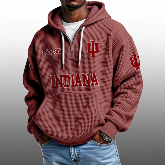 Discover Indiana 1887 EST Half Quarter Zip Waffle Hoodie