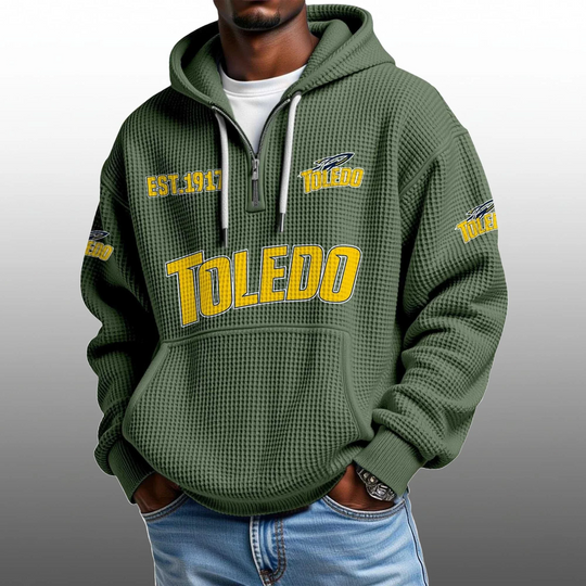 Discover Toledo EST 1917 Half Quarter Zip Waffle Hoodie