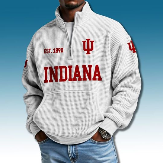 Indiana Hoosiers EST 1890 Half Zip Waffle Sweatshirt, Trending Shirt, Gameday Outfit