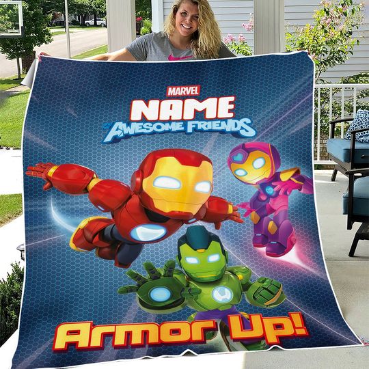 Iron Man And His Awesome Friends Blanket, Custom Kids Marvel Throw, Super Hero Power Blast Blanket, Magic Cast Birthday Blanket Gift