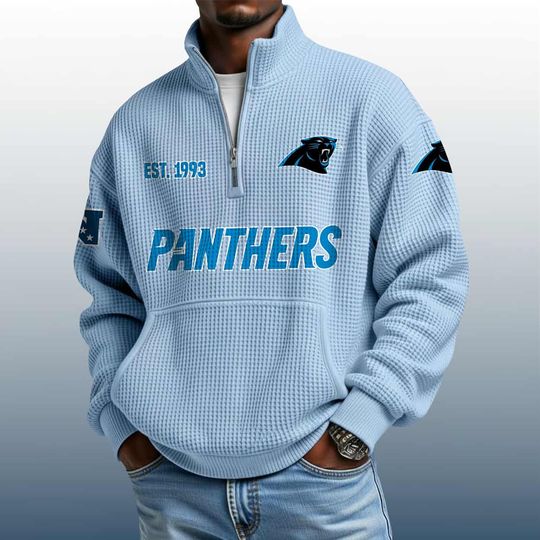 Panthers Est 1993 Half Zip Waffle Sweatshirt, Football Trending Shirt, Gameday Outfit