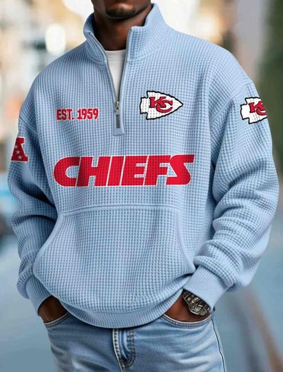 Kansas City Chiefs Half Zip Waffle Sweatshirt, Football Trending Shirt, Gameday Outfit