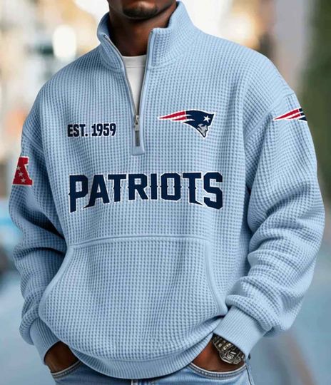New England Patriots Half Zip Waffle Sweatshirt, Football Trending Shirt, Gameday Outfit