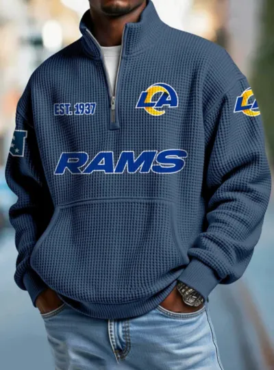 Rams EST 1937 Half Zip Waffle Sweatshirt