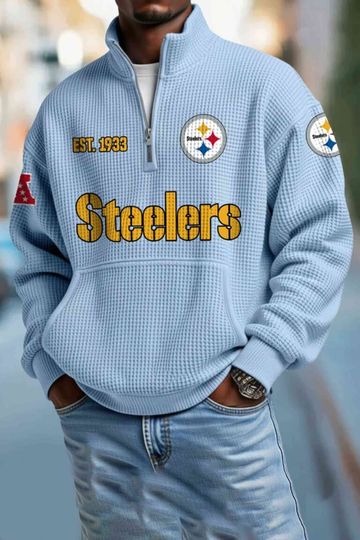 Pittsburgh Steeler Half Zip Waffle Sweatshirt, Football Trending Shirt, Gameday Outfit