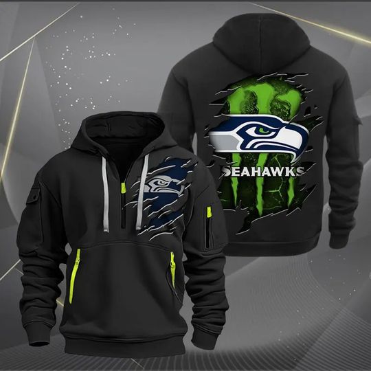 Seattle Seahawks Tactical Hoodie, Football Quarter Zip Hoodie For Men