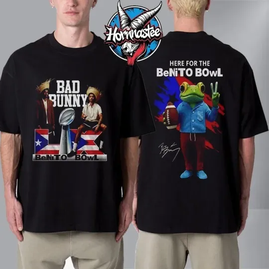 Discover Bad Bunny x Super Bowl 2026 Puerto Rico Flag Here For The Benito Bowl T-Shirt