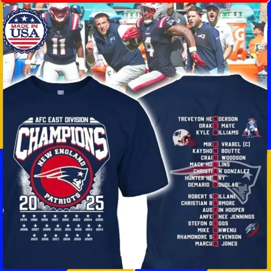 Discover New England Patriots 2025 AFC East Division Champions Roster Both Side For Fans