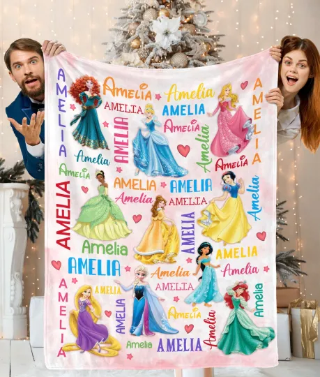 Discover Personalized Princess Fleece Blanket, Custom Name Baby Girl Gift