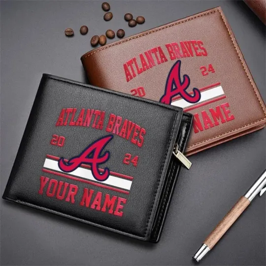 Discover Personalized Atlanta Baseball Bravess Team Men's Leather Wallet Gift For Him Dad