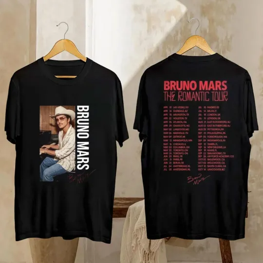 Discover Bruno Mars 90s Vintage T-Shirt, Bruno Mars The Romantic Tour 2026 Shirt