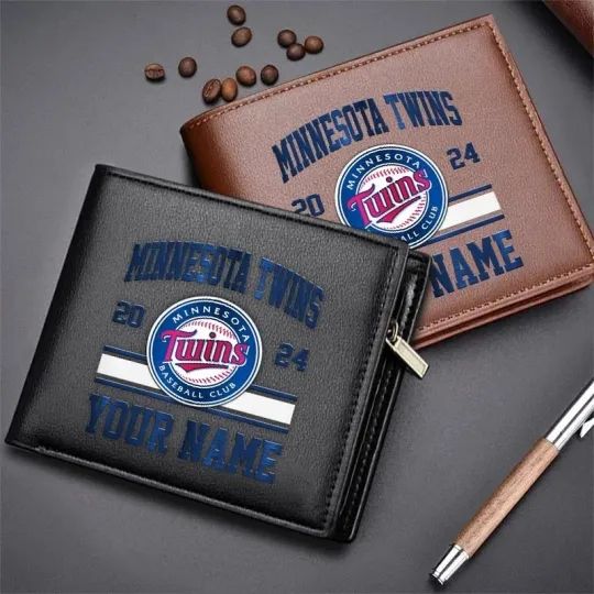 Discover Personalized Minnesota Baseball Twinss Team Men's Leather Wallet Gift For Him