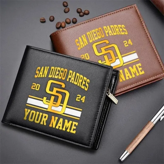 Personalized San Diego Baseball Padress Team Men's Leather Wallet Gift For Him