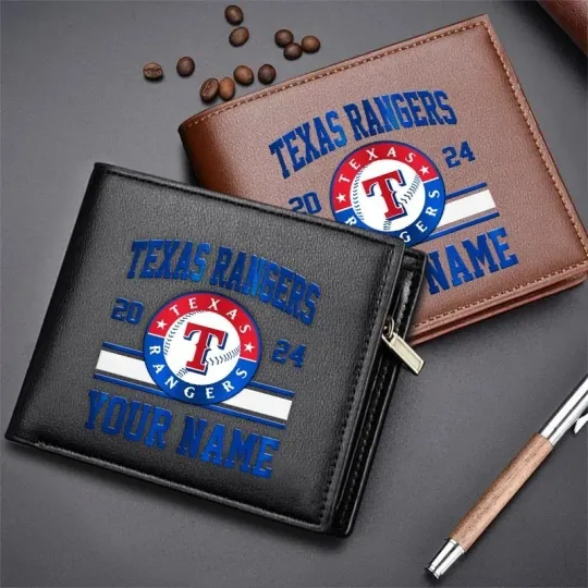 Discover Personalized Texas Baseball Rangerss Team Men's Leather Wallet Gift For Him Dad