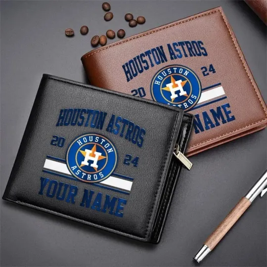 Personalized Houston Baseball Astross Team Men's Leather Wallet Gift For Him Dad