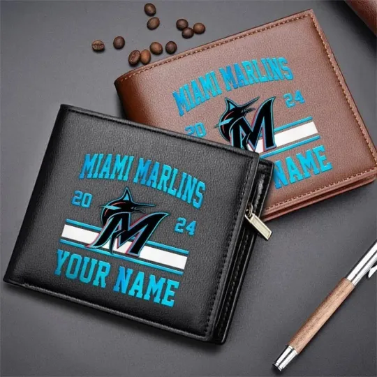 Discover Personalized Miami Baseball Marlinss Team Men's Leather Wallet Gift For Him Dad