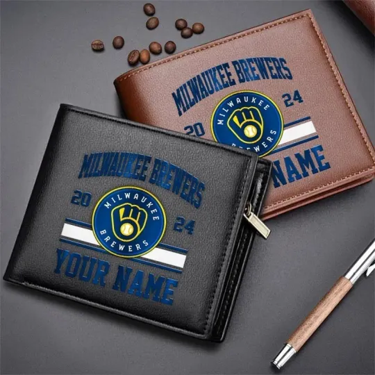 Discover Personalized Milwaukee Baseball Brewerss Team Men's Leather Wallet Gift For Him