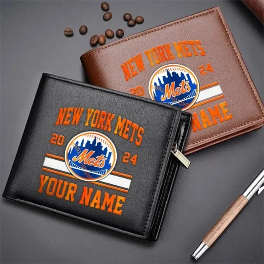 Discover Personalized New York Baseball Metss Team Men's Leather Wallet Gift For Him Dad