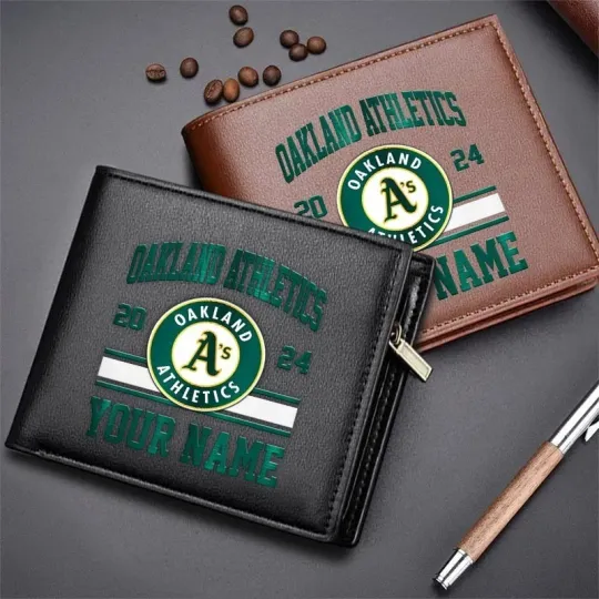 Discover Personalized Oakland Baseball Athleticss Team Men's Leather Wallet Gift For Him