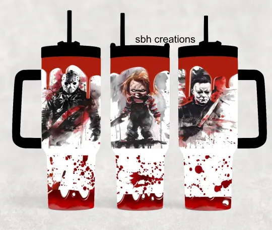 Discover 40oz  Horror Movie  Stanley style Tumbler with sliding lid and straw