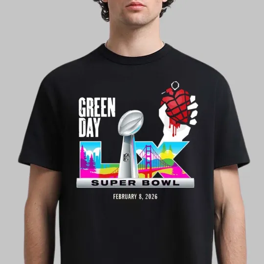 Discover Super Bowl LX 2026 x Bad Bunny x Green Day Opening & Halftime Shows Logo T-Shirt