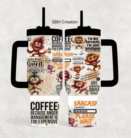 Discover 40oz Sarcastic Coffee Monkey  theme  Tumbler with sliding lid and straw