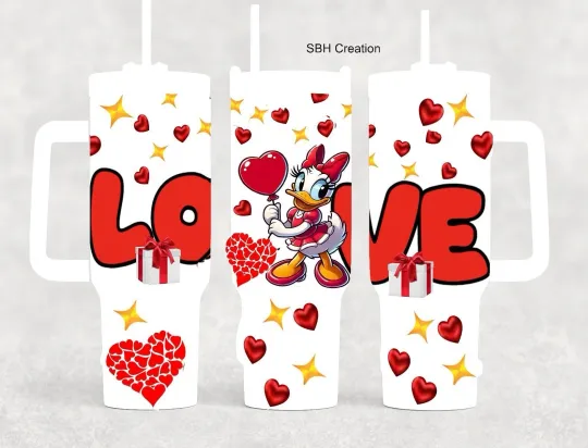 Discover 40oz Love Daisy theme insulated tumbler with sliding lid and straw