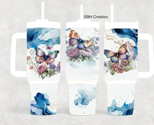 Discover 40 oz Blue Butterfly theme insulated Tumbler
