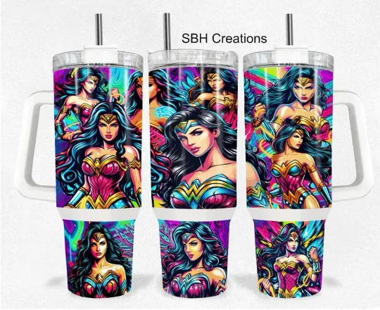 Discover 40 oz Wonder Woman theme insulated Tumbler with sliding lid /straw