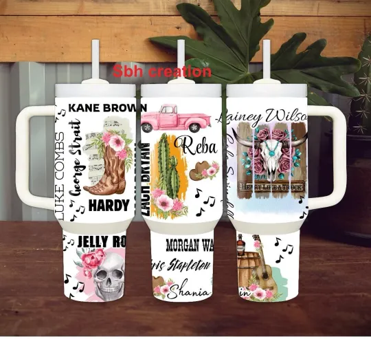 Discover 40oz Country Music  theme  Tumbler with sliding lid and straw