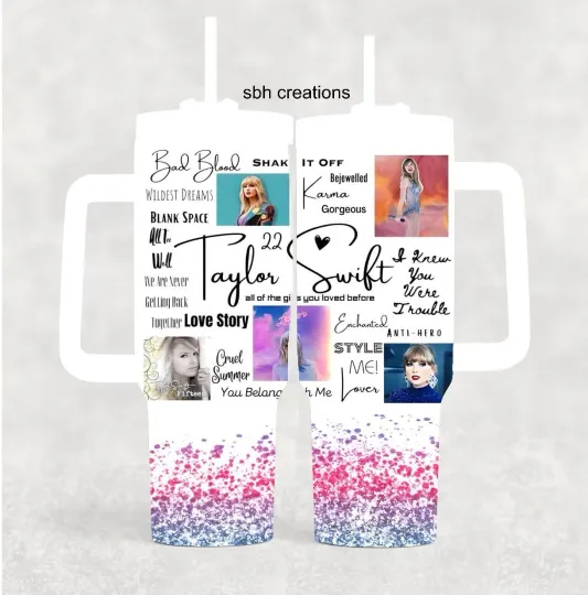 Discover 40oz  Music Taylor theme insulated Tumbler with sliding lid and straw