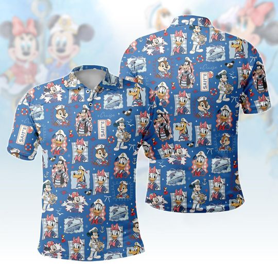 Disney Nautical Polo Shirt, Mickey Minnie Donald Character Men Polo Shirt, Disney Cruise Button Up Shirt, Women Polo Shirt, Golf Shirt