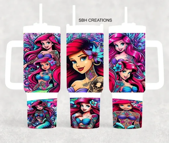 Discover 40 oz Disney Mermaid theme  insulated Tumbler  with sliding lid and straw