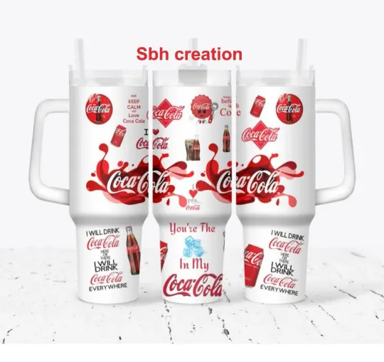 Discover 40oz Soda theme Coke   Tumbler with sliding lid and straw