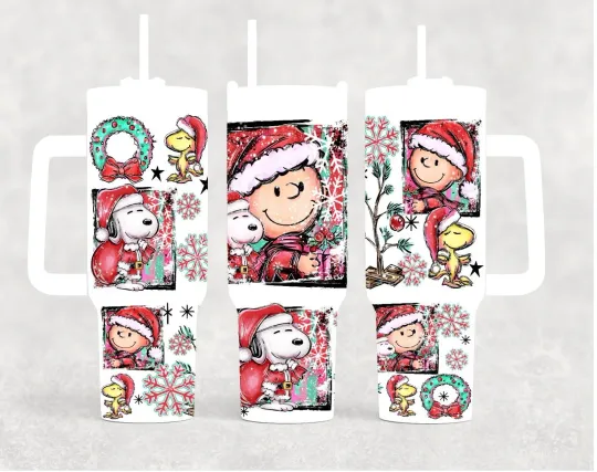 Discover 40oz Cartoon Christmas  gang insulated Tumbler with sliding lid/straw