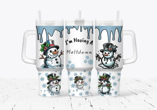 Discover 40oz Snowman I am having a melt down Insulated  Tumbler with sliding lid / straw