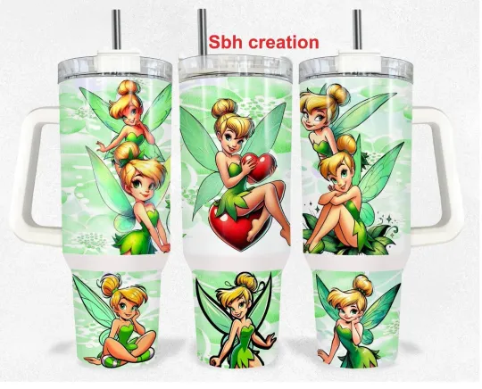 40oz Tinker Bell Fairy  theme  insulated Tumbler with sliding lid and straw