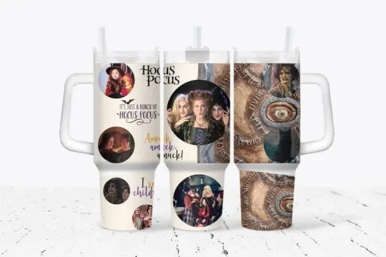Discover 40oz Witch Movie Hocus Pocus theme  insulated tumbler with sliding lid / straw