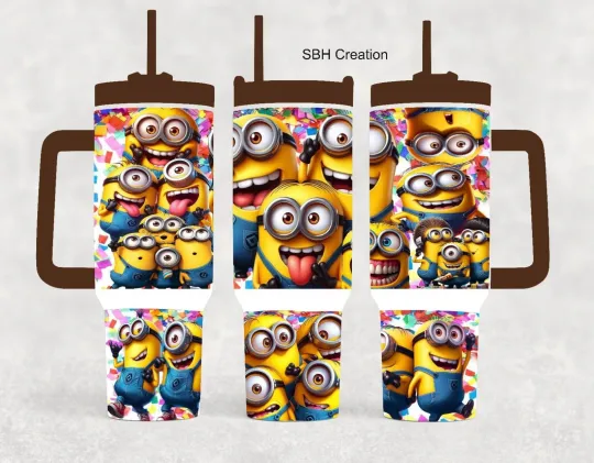 Discover 40oz Movie Minions theme  insulated tumbler with sliding lid and straw