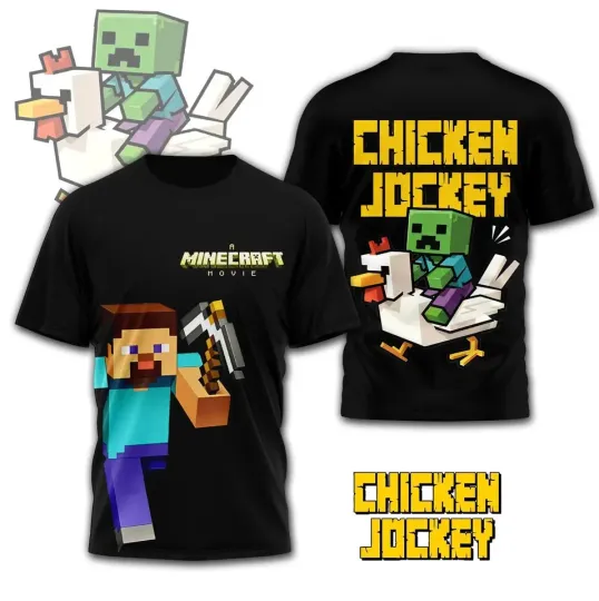 Trendy Chicken Jockey 3D Shirt, Minecraft Movie T-shirt
